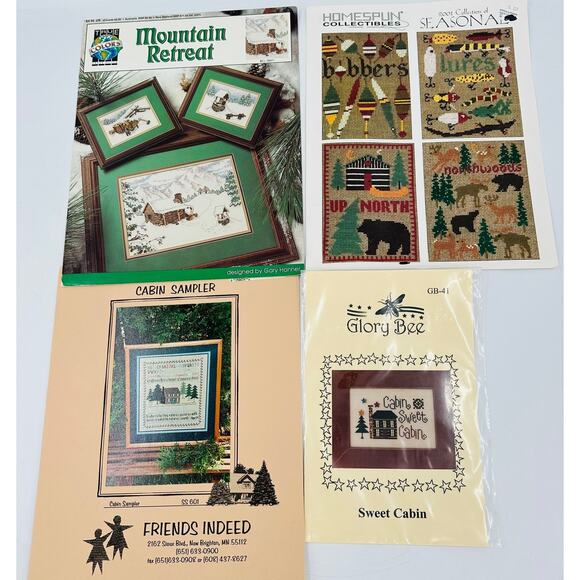 Mountain Winter Cabin Woods Retreat Cross Stitch Chart Pattern Mixed Lot Bear - Picture 1 of 9